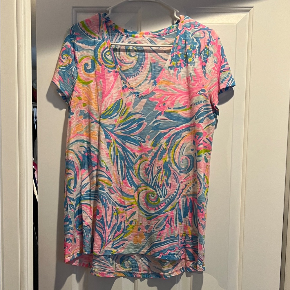 Lilly Pulitzer Pink and Blue Paisley Short Sleeve Top